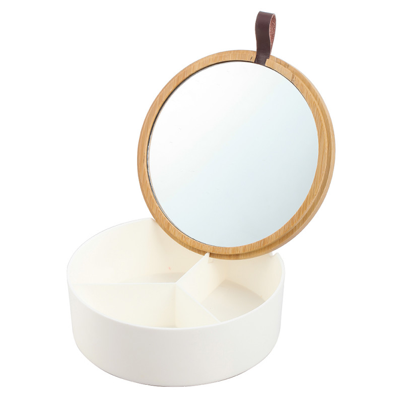 Puzderko z przegródkami i lusterkiem plastik + bambus 14x14x5 cm do łazienki, EAN: 5907508183158