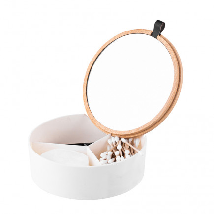 Puzderko z przegródkami i lusterkiem plastik + bambus 14x14x5 cm do łazienki, EAN: 5907508183158