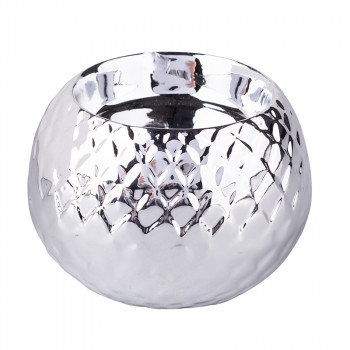 Świecznik ozdobny porcelanowy na tealighty / podgrzewacze srebrny 6 cm