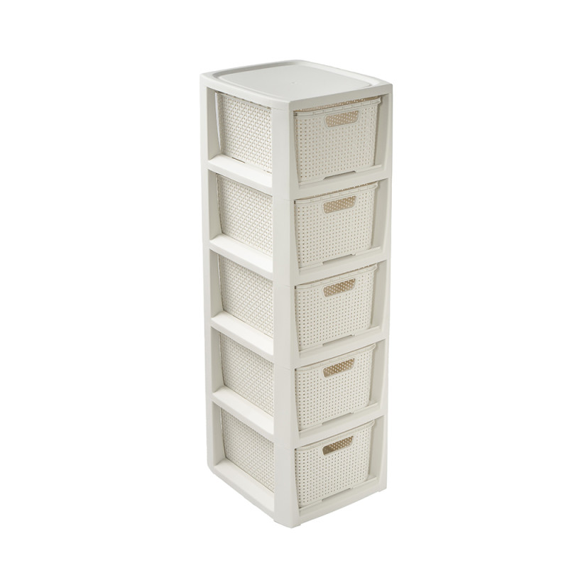 Regał rattanowy 5 szuflad biały 24,1x29,6x80cm EAN: 5901098172837