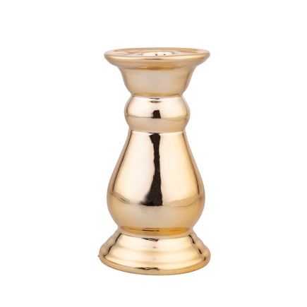 ŚWIECZNIK PORCELANOWY ZŁOTY 7X7X13,5 CM