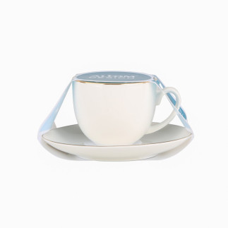 BELLA ZŁOTA LINIA FILIŻANKA 270 ML ZE SPODKIEM 15 CM PORCELANA KREMOWA W OPASCE NEW
