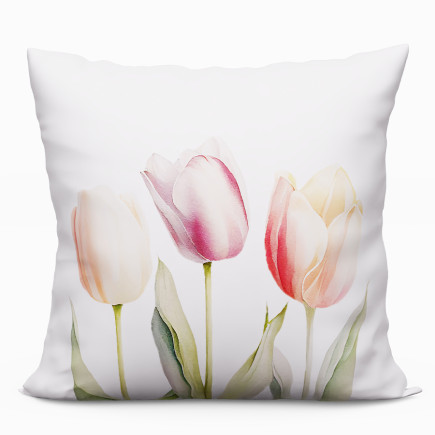 Tulipany poduszka z wypełnieniem silikonowym, microfibra, 40x40cm, kolor 001 biały