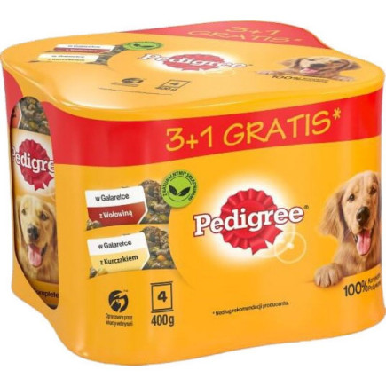 Pedigree mokra karma 2x wołowina 2x kurczak dla psa4x400g