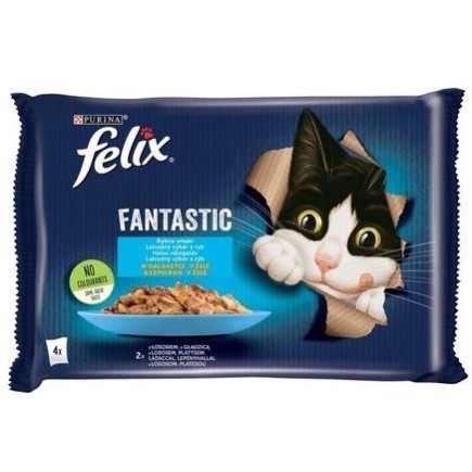 Felix fantastic łosoś w galaretce + gładzica w galaretce - saszetki dla kota - 4x85g