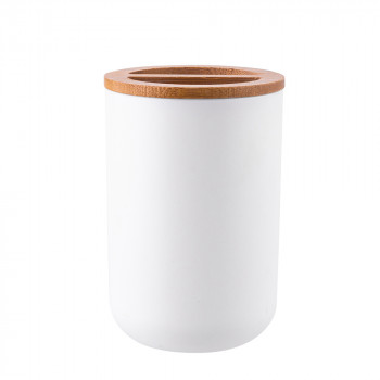 KUBEK NA SZCZTOTECZKI PLASTIKOWY Z BAMBUSEM 7X7X10,5 CM (ŁAZIENKA)