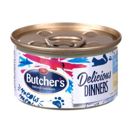 Butcher's classic delicious dinners z tuńczykiem i rybą morską - puszka 85g