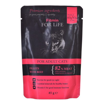 Fitmin for life cat pouch adult beef - mokra karma dla dorosłego kota - 85g