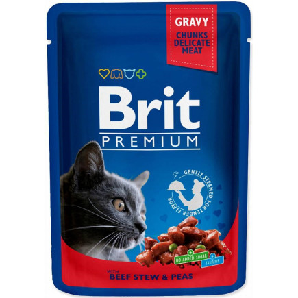 Brit cat pouches beef stew&peas 100g
