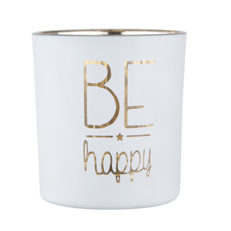 Świecznik szklany biały ze złotym wnętrzem dek. Be Happy EAN: 5904252347720