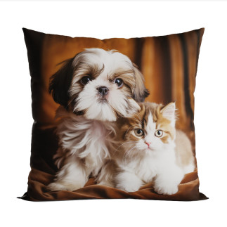Pies i kot poduszka z wypełnieniem silikonowym dwustronna microfibra, 40x40cm, kolor 001