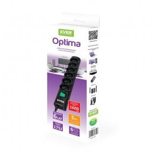 Listwa przeciwprzepięciowa ever optima 5,0m (6 x ute  10 a  kolor czarny) (t/lz08-opt050/0000)