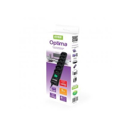 Listwa przeciwprzepięciowa ever optima 5,0m (6 x ute  10 a  kolor czarny) (t/lz08-opt050/0000)