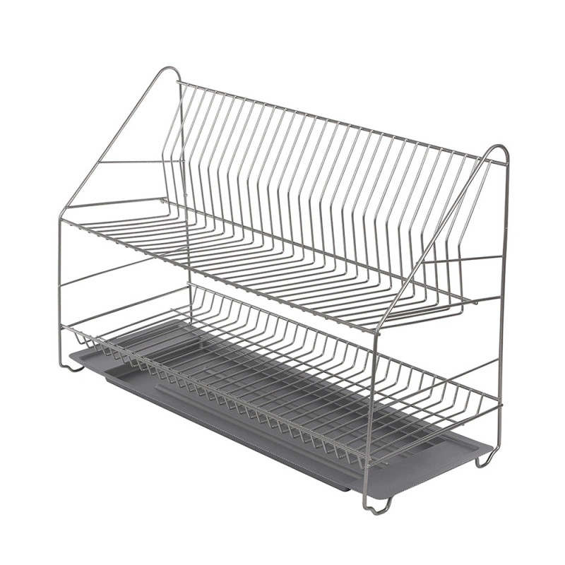 Suszarka do naczyń 2-poziomowa srebrna z tacką 60cm EAN: 5906551041071