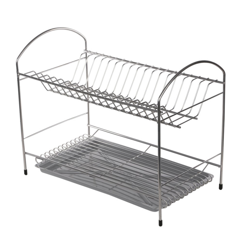 Suszarka do naczyń 2-poziomowa z tacką srebrna 40cm EAN: 5907800101737 Suszarka do naczyń 2-poziomowa z tacką srebrna 40cm EAN: 5907800101737