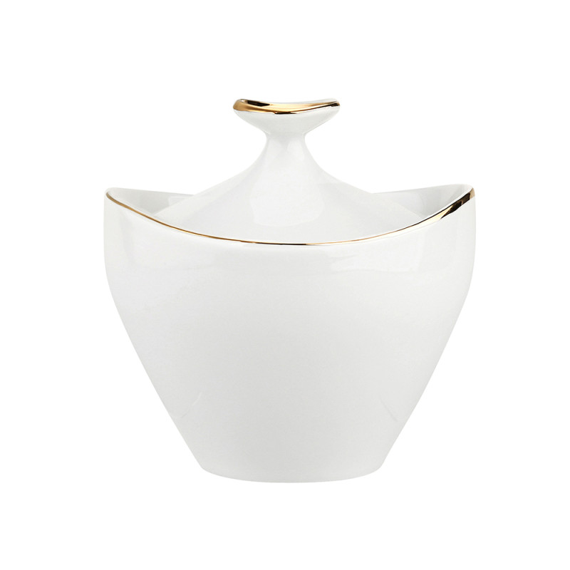 Cukiernica porcelanowa MariaPaula Moderna Gold biała ze złotym zdobieniem 200 ml Cukiernica porcelanowa MariaPaula Moderna Gold biała ze złotym zdobieniem 200 ml