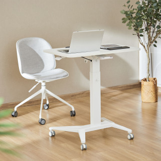 Mobilne biurko stolik na laptop maclean, białe, pneumatyczna regulacja wysokości, 80x52cm, 8kg max, 109cm wys, mc-453w