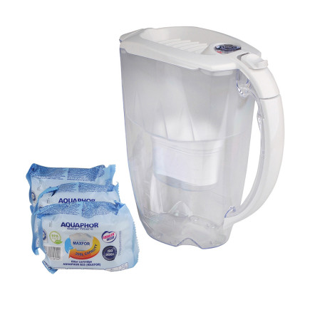 Dzbanek filtrujący wodę Aquaphor Amethyst + 3 wkłady, B100-25 2,8 l, biały