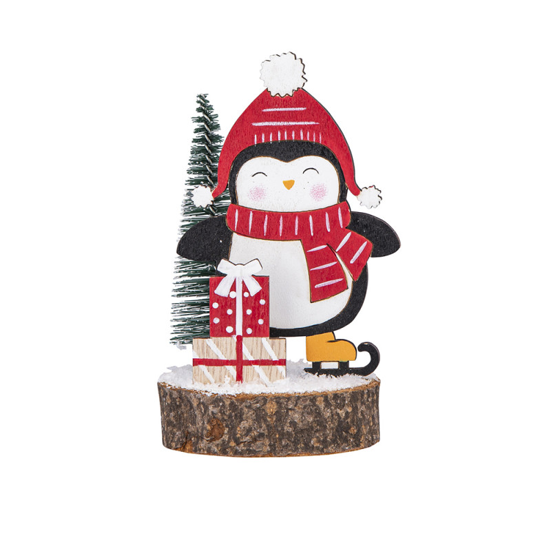 Figurka drewniana pingwin z prezentami 7x7x12 cm, EAN: 5904252376089