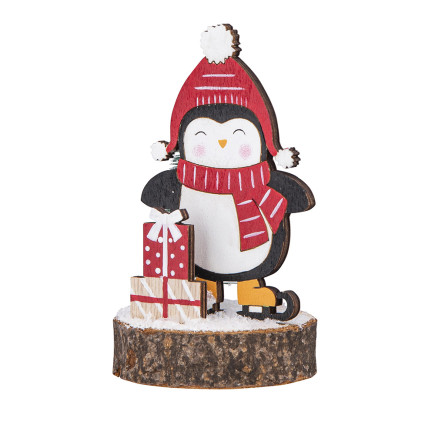 Figurka drewniana pingwin z prezentami 7x7x12 cm, EAN: 5904252376089