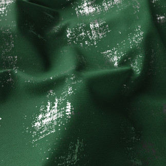 Angela tkanina dekoracyjna, wysokość 320cm, kolor 789 butelkowy zielony ze srebrnym nadrukiem