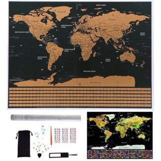 Mapa świata - zdrapka z flagami + akcesoria