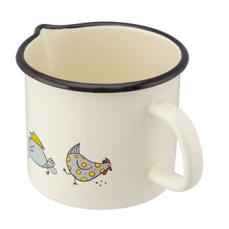 Kubek emaliowany z dzióbkiem 1,15l dekoracja kurki, średnica 12cm, wysokość 11,5cm, EAN: 5904252383209