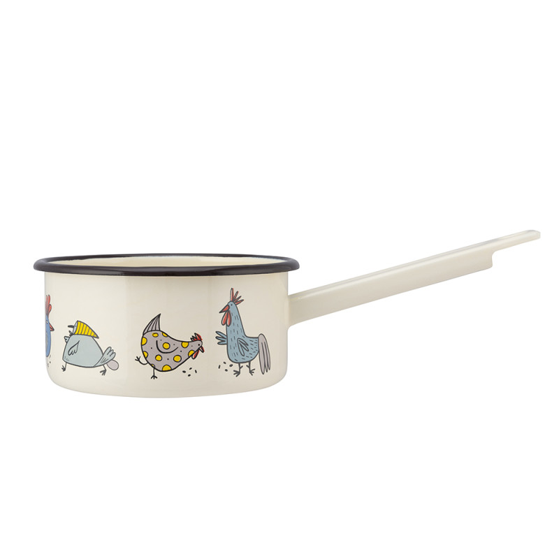 Rondel emaliowany z trzonkiem 1,0l śr.14cm wys.7cm dek. kurki EAN: 5904252383223
