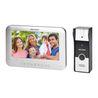 Hikvision  zestaw wideodomofonowy 4-żyłowy jednorodzinny z monitorem 7" i kamerą typu pin-hole, możliwość obsługi 2 wejść, monta