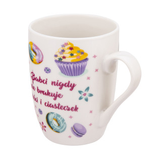 Babcine słodkości zestaw prezentowy kubek porcelanowy 320 ml i ściereczka kuchenna 45x60 cm 100% baw
