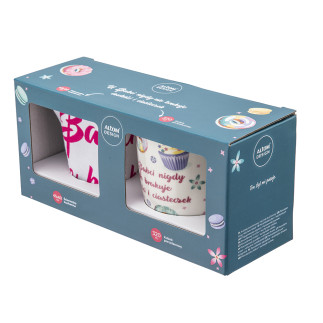 Babcine słodkości zestaw prezentowy kubek porcelanowy 320 ml i ściereczka kuchenna 45x60 cm 100% baw