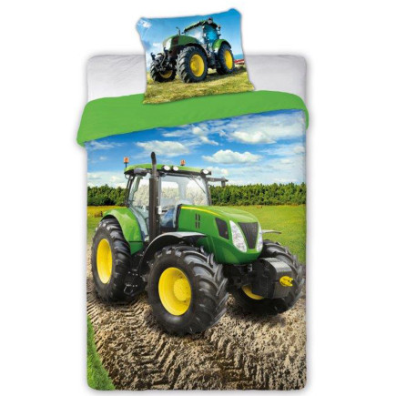 Pościel bawełna 160x200+1p70x80 traktor zielony