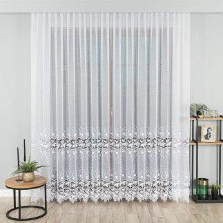 Firanka z aplikacją, wzór pasowy 250cm, kolor biały 001, EAN: 5907693262744