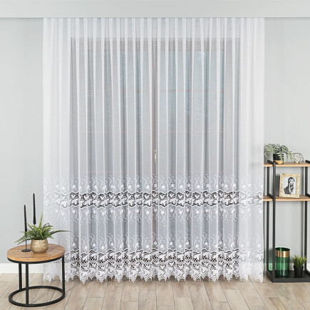 Firanka z aplikacją, wzór pasowy 250cm, kolor biały 001, EAN: 5907693262744