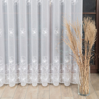 Firanka haftowana ze wzorem pasowym, wysokość 280cm, kolor 001 biały