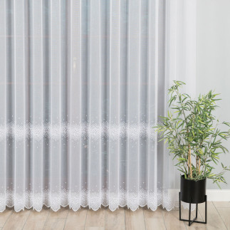 Firanka haftowana ze wzorem pasowym, wysokość 280cm, kolor 001 biały