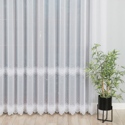 Firanka haftowana ze wzorem pasowym, wysokość 280cm, kolor 001 biały