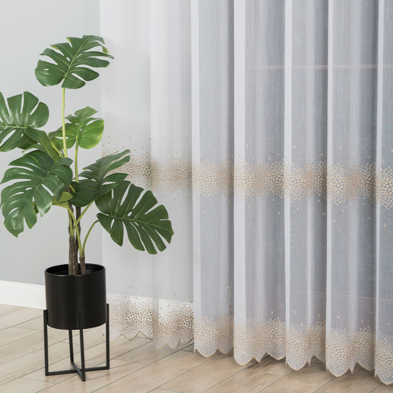 Firanka haftowana pasowa 280cm biało-złota EAN: 5907693257917