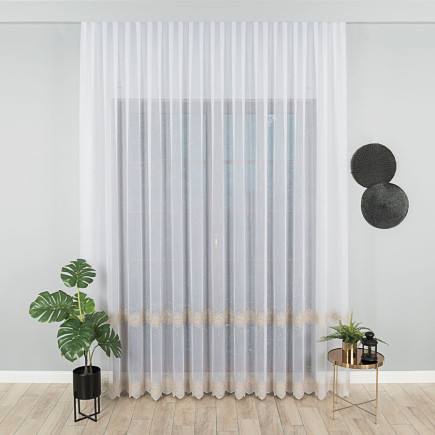 Firanka haftowana pasowa 280cm biało-złota EAN: 5907693257917