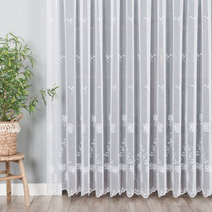 Firanka haftowana ze wzorem pasowym, wysokość 280cm, kolor 001 biały