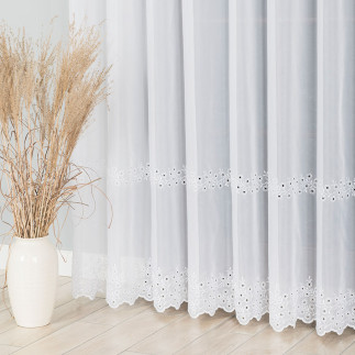 Firanka haftowana ze wzorem pasowym, wysokość 280cm, kolor 001 biały