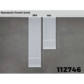 Firanka haftowana ze wzorem pasowym, wysokość 280cm, kolor 001 biały