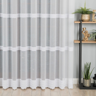 Firanka haftowana ze wzorem pasowym, wysokość 280cm, kolor 001 biały