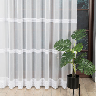 Firanka haftowana ze wzorem pasowym, wysokość 280cm, kolor 001 biały