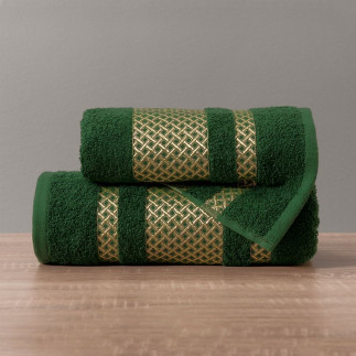 Lionel ręcznik, 70x140cm, kolor 002 ciemno zielony butelkowy ze złotą bordiurą