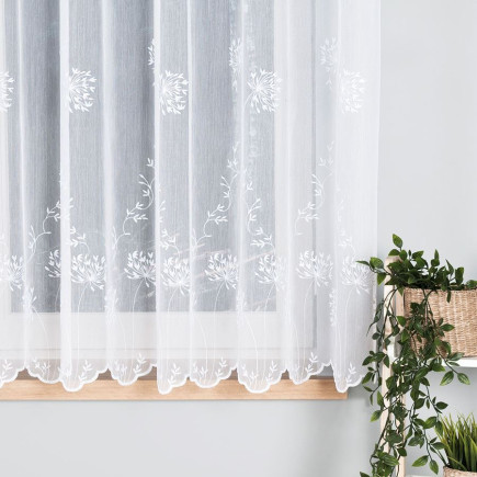 Firanka haftowana ze wzorem pasowym, wysokość 160cm, kolor 001 biały