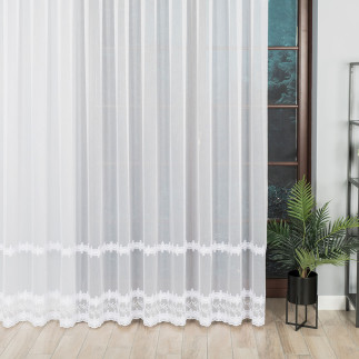 Firanka haftowana ze wzorem pasowym, wysokość 280cm, kolor 001 biały z błyskiem