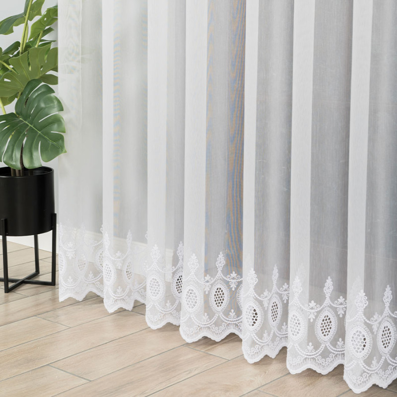 Firanka haftowana 280cm, biały kolor z wzorem, wysokość 280cm - EAN: 5907693266797