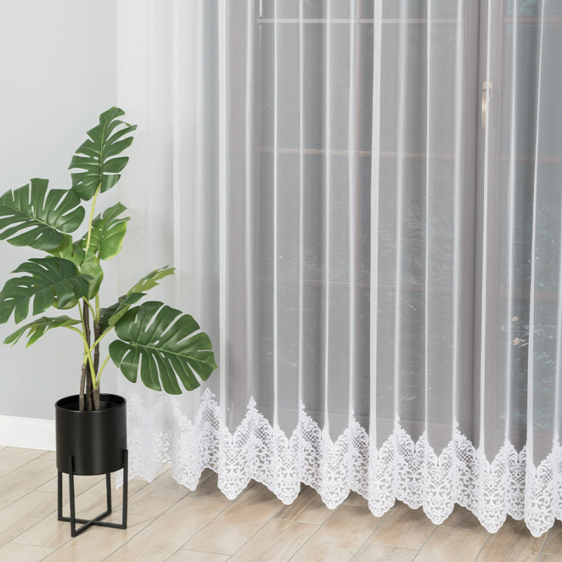 Firanka haftowana biała 280cm z wzorem na dole, EAN: 5907693245020