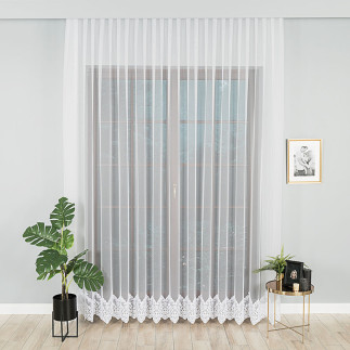 Firanka haftowana biała 280cm z wzorem na dole, EAN: 5907693245020